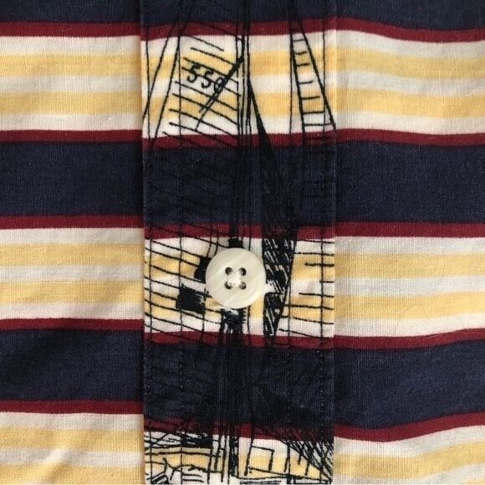 Salty Dog Gant Men's Medium Navy Yellow‎ Striped Nautical Sailing Short Sleeve - Picture 10 of 16